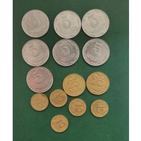 Лот 14 монет 5, 10, 25 копеек Украина. С 1 рубля, без мц
