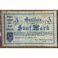 Банкнота 5 марок 1918 год. Эльберфельд. Веймарская республика.