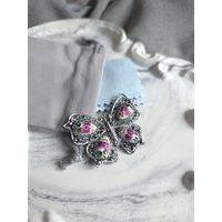 Брошь Бабочка, финифть, винтажная, СССР, мельхиор