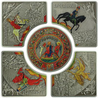 Новая Зеландия. НИУЭ. Набор. Комплект из 5 монет. 1 доллар 2012 год. "Всадники АПОКАЛИПСИСА". 2012 год. Тираж 777 шт. Редкий набор!