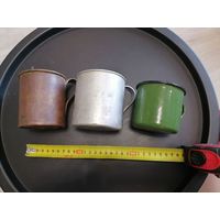3 старых солдатских кружки латунная алюминиевая эмалированая