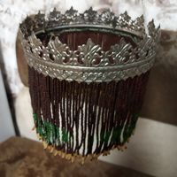 Подвес к ретро абажуру, настольной лампе СССР. Хромированная сталь. Плетение из бисера.  Диаметр 15 см.