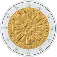Словакия 2 евро 2023 100 лет Первое переливание крови UNC из ролла