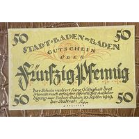 Нотгельд 50 пфеннигов 1919 год. Баден-Баден. Веймарская республика