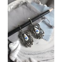 Серьги ажурная скань, финифть, винтаж, СССР, мельхиор