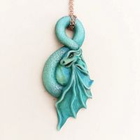 Дракон с натуральным амазонитом. Подвеска, ручная работа