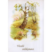 Подписанная открытка Чехия "Пасха. Березы у ручья"