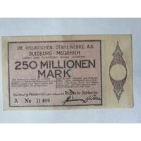 Германия, нотгельды, 1923 год, город Дуйсбург-Мейдерих, 250 миллионов марок, 1205.bb. , серия "А" нечастая