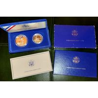 США 1986 Набор Серебряный Доллар и 50 центов Liberty Proof Silver Dollar 50 cents серебро .900