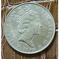 Монета 5 пенсов 1986 год Остров Мэн. Королева Елизавета II