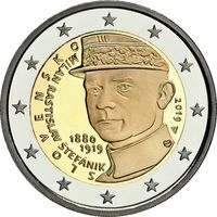 2 евро 2019 Словакия 100 лет со дня смерти Милана Растислава Штефаника UNC из ролла