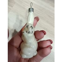 Елочные игрушки, стекло, заяц с морковкой из набора серая шейка