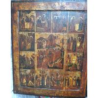 Икона Праздники, 18 век, темпера, ковчег. Размер: 53х44х2,7 см.