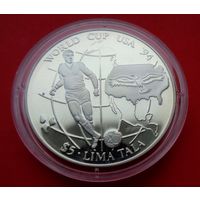 Токелау 5 тала 1994 Чемпионат мира по футболу 1994! Серебро 925 пробы 31,47 грамм 0,936 унции! ОБМЕН!