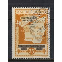 Сан-Марино Авиа 1943 Падение фашизма Надп на не вышедших в обращение марках к 20 летию фашистской партии Сан-Марино Карта Надп  #284