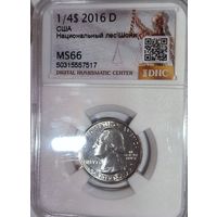 С рубля! 1/4 доллара 2016 D США ms 66 - Национальный лес Шони