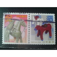 Япония, 2001. Год Лошади, сцепка из блока. Mi-3,5 еввро гаш.