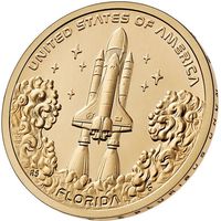 1 доллар 2025 года США. Космический шаттл, мыс Канаверал, Флорида. Американские инновации. UNC двор Р