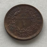 Боливия 1 боливиано 1951 (H - Хитон, Бирмингем) - один год чекана