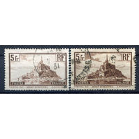Франция - 1929г. - архитектура, Сен-Мишель, тип a-b, 5 fr - 2 марки - гашёная [Mi 240 a-b]. #2-Fr-63-KB-1