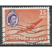 Сингапур. Королева Елизавета II. Самолёт "Агронавт". 1955г. Mi#37.