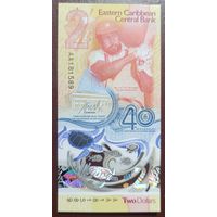 2 доллара 2023 (2024) - полимер - Восточные Карибы - UNC  - 40 лет центральному банку