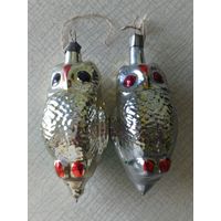 Ёлочные игрушки "СОВА и ФИЛИН", подвес, стекло. (СССР).