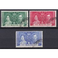 34.BrKS. Великобритания. Колонии.  Мальта. Коронация Георга VI и Елизаветы. 1937 г. Полная серия. Mi.##173-175.