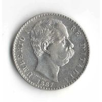 2 лира 1887 г. Италия. Умберто