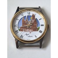 Новые !!! Часы Луч. Кварц. в упаковке и с документом. 1999 год. Красный костел. День. Ночь. солнышко и луна бегают между башенками.Новые . темный корпус. новая батарейка11.12.25г. !!!