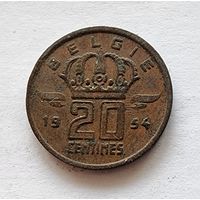 Бельгия 20 сантимов, 1954 Надпись на голландском - 'BELGIE'