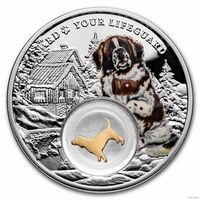 Камерун 1000 франков 2021г. "Собака - лучший друг: Сенбернар". Филигрань 24К Gold. Монета в капсуле; подарочной рамке - футляре; коробка - сертификат. СЕРЕБРО 28,28гр.