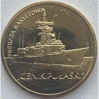 Польша 2 злотых 2013 г. Польские суда. Ракетный фрегат Генерал К. Пулаский. Корабль