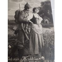 Фото ПМВ .  Боец в пикельхельме с дамой -патриотика.Оригинал!