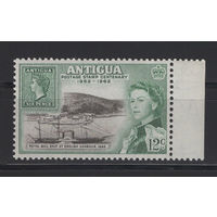 Антигуа 1962 ** 12с, 100 лет почтовой марке, Королевский почтовый корабль в Английском порту 1862, марки на марках