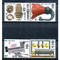 Великобритания - 1972г. - история британского радиовещания - 4 марки - полная серия, MNH, последняя марка с маленьким повреждением перфорации и клея слева снизу [Mi 602-605]. #3-GB-Z-1-21