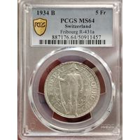 5 Франков 1934 В Слабе Pcgs-Ms 64 В Коллекцию!!