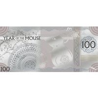Монголия 100 тугриков 2020г. Skyline Dollar "Год Мыши. Крысы". Купюра в пластиковом слабе. Серебро 5гр.
