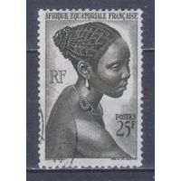 [1993] Французские колонии. Французская Экваториальная Африка 1947. Культура и быт.Женская прическа.25ф. Концовка серии.Гашеная марка.