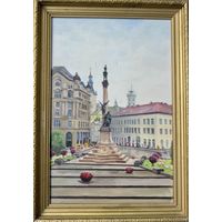 Бржозовский Г.Ф "Дождливый день". Памятник А.Мицкевичу во Львове. Холст, масло. Размер с рамой 52х73,5 см.