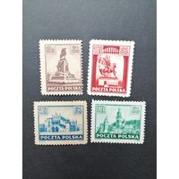 Польша 1945 Неполная серия марок "Освобождение Кракова" (чистые*, на последней наклейка) Mi.393-395,397 каталог 10.70 евро