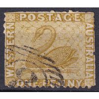 139.Aust. Великобритания. Австралийские штаты. Западная Австралия. Чёрный лебедь. Стандарт. 1864 г. 1p. Mi.#16Aa.