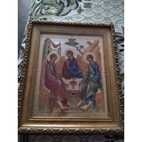Икона Троица золочение отличная в киоте 28/24