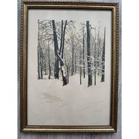 Линогравюра СССР худ Р.Ф.Житков (Первый снег)