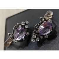 Серьги серебряные с камнями. 6.9гр
