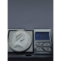 1 доллар Канада 1973 года, Королева Елизавета II (1953 - 2025). 100 лет конной полиции Канады. Серебро 500. Монета не чищена. В45510.