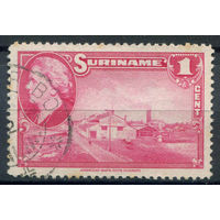 Нидерландские колонии - Суринам - 1945г. - архитектура Суринама, королева Вильгельмина, 1 с - 1 марка - гашёная [Mi 241]. #3-WB-71-A-1
