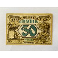 Нотгельд 50 пфеннигов Ньюштадт. Веймарская республика - 1602