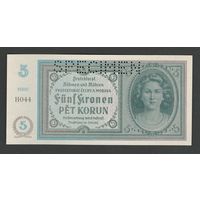Чехословакия Богемия и Моравия 5 крон 1940 года. Перфорация. Тип P-4. Состояние UNC