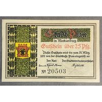 Нотгельд 25 пфеннигов 1922 год. Плау. Веймарская республика.